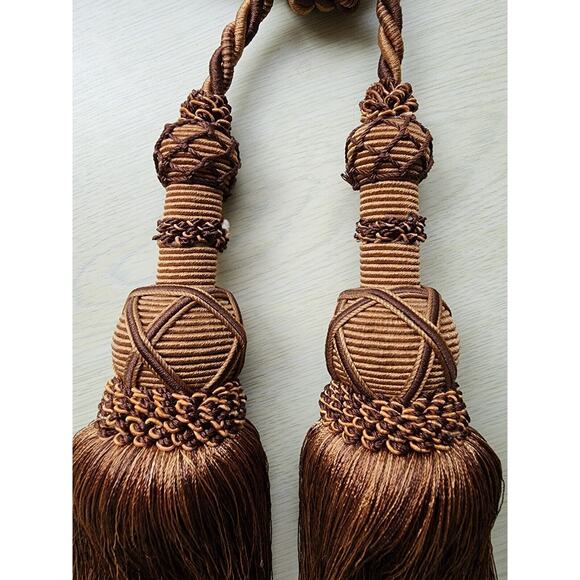 DRAPERY TASSEL-One Tassel Hanger-Two Tassels-Gold& Brown - Picture 3 of 16